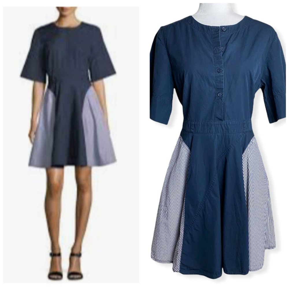 $525 GREY Jason Wu Short-Sleeve Striped Cotton Color Block Dress Womens Sz 8